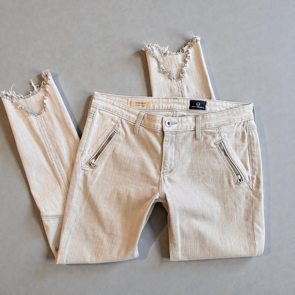 AG Jeans Willow Zip Pocket Legging Gray Skinny 27 Frayed Raw Hem Soft Stretch‎